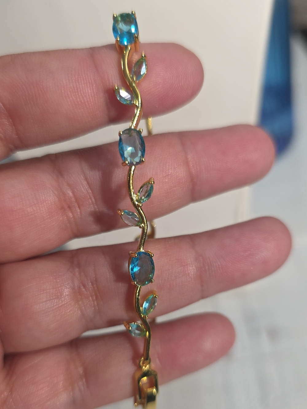 18k Brass Gold Plated Waterproof Blue Crystal Vine Bracelet